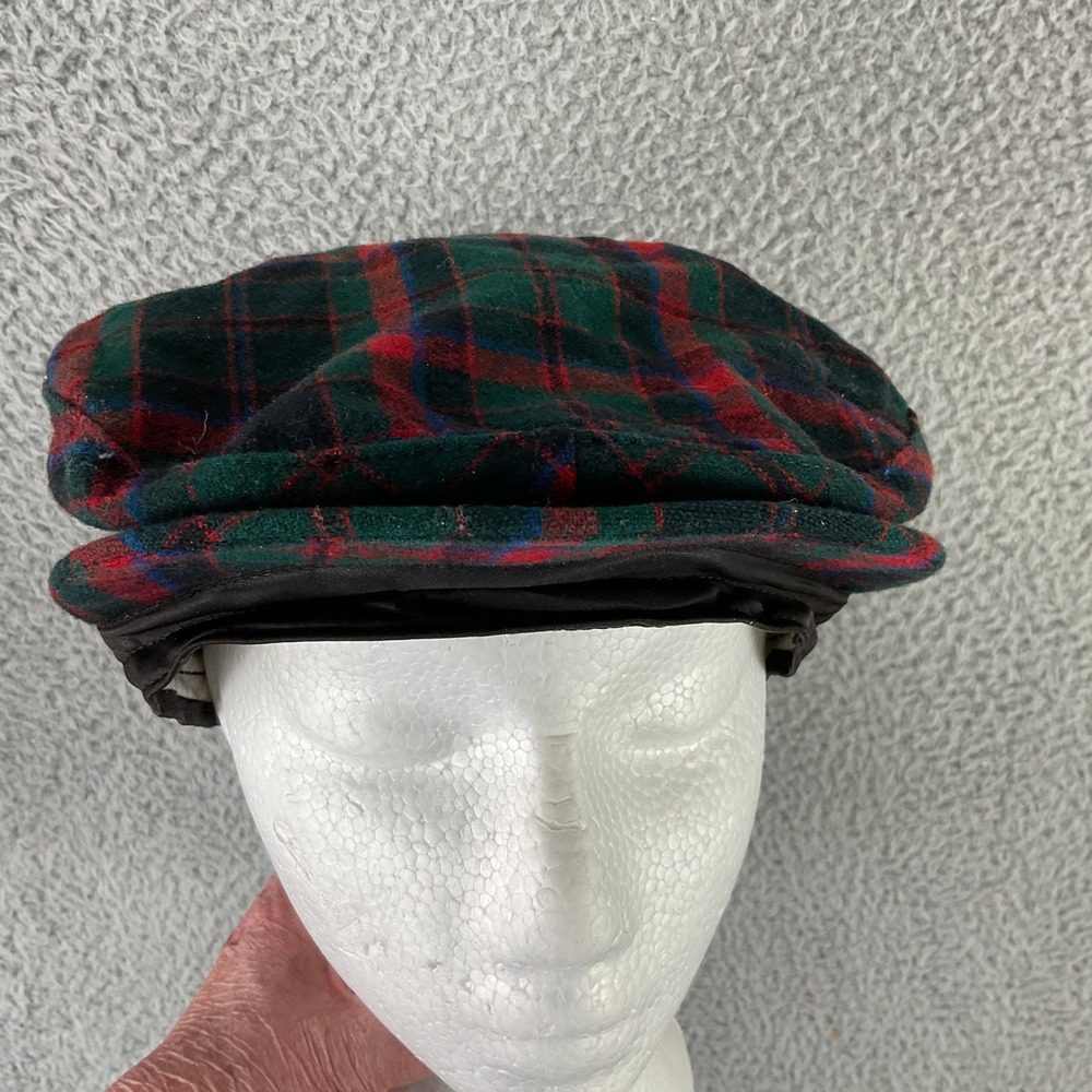 Pendleton Newsboy Cap Unisex Large Green Red Plaid Wool Flat Hat Excellent USA